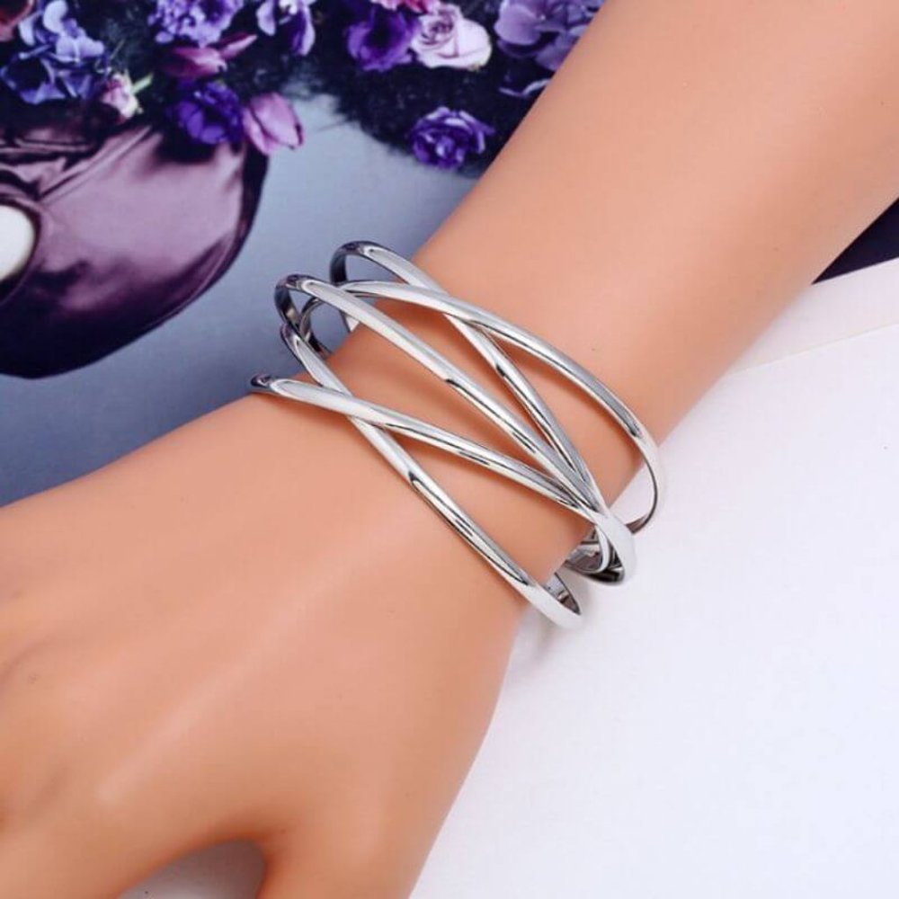 Wide Open Cuff Bracelet Crisscross Design - Picture 2 of 4